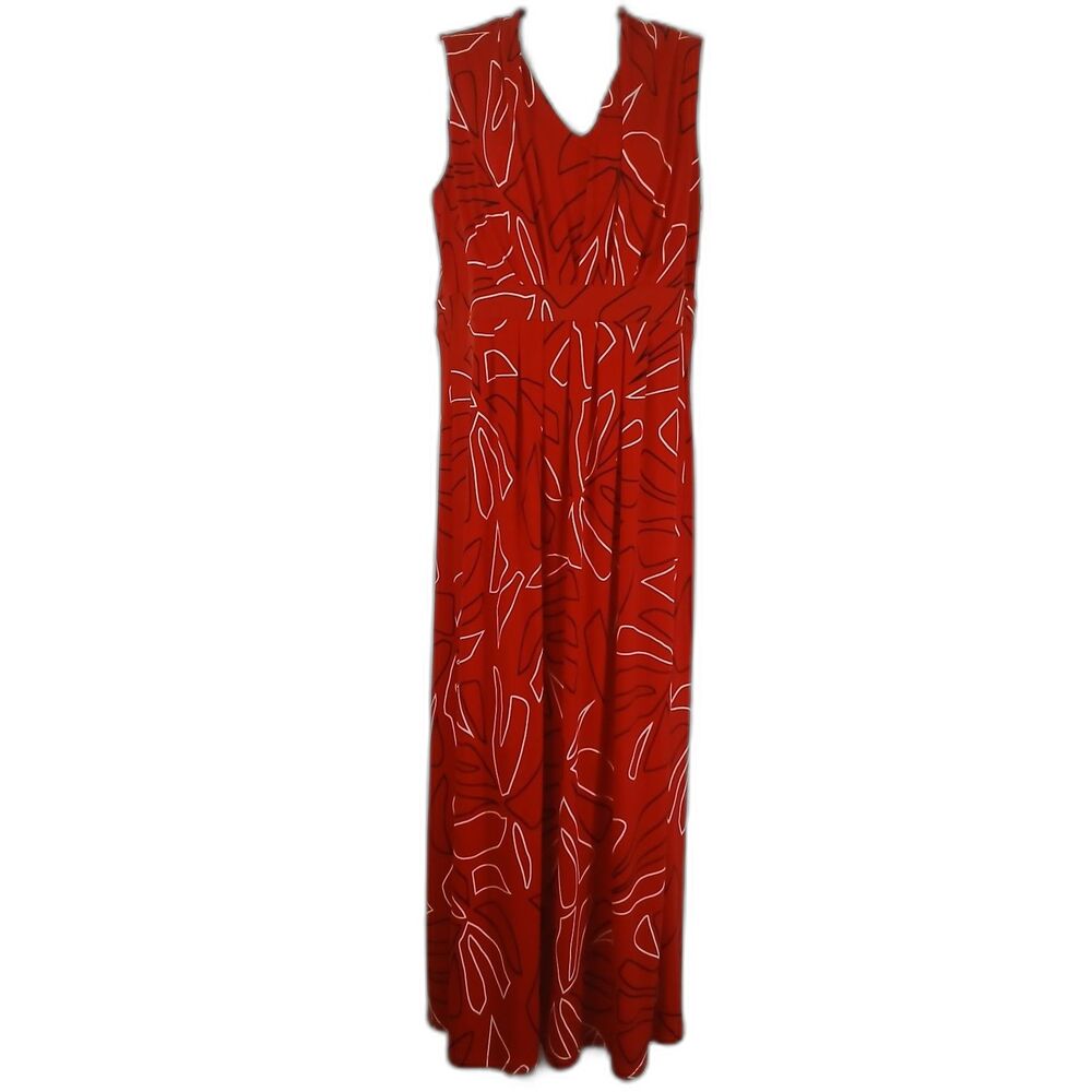 Chico'o Dress Red Sleeveless Maxi stretch leaf pattern Sz 1 casual summer office